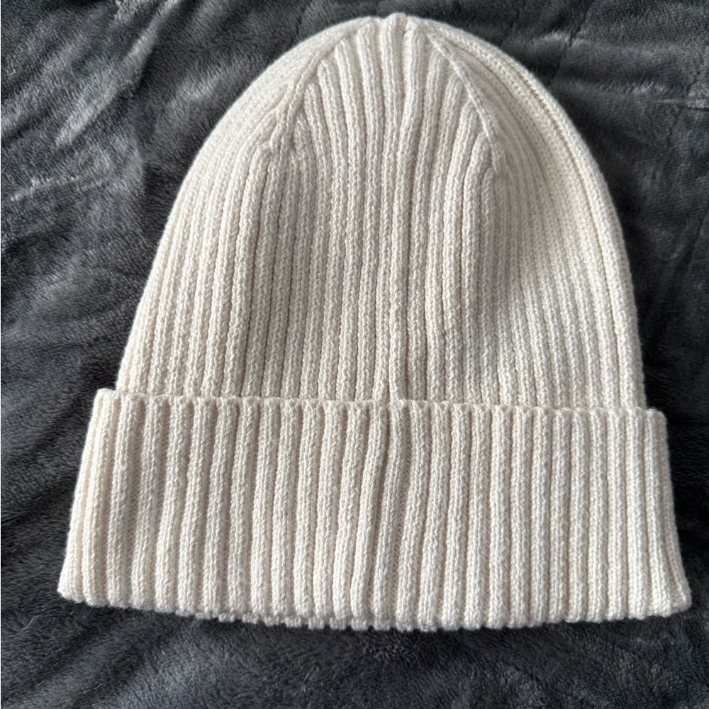 Cream Knit Beanie Ribbed Winter Hat Soft Cozy NWT